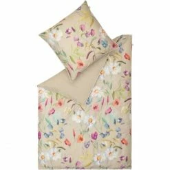 Schlussverkauf ? Schöner Wohnen Fiori Bettwäsche-Set - 135x200 / 80x80 Cm - Sand ?