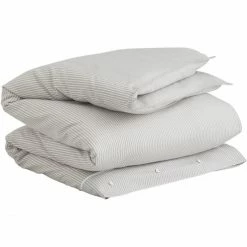 Brandneu ⌛ GANT Yarn Dyed Stripe Bettdeckenbezug Aus Baumwollsatin - 155x220 Cm - Grey ✔️